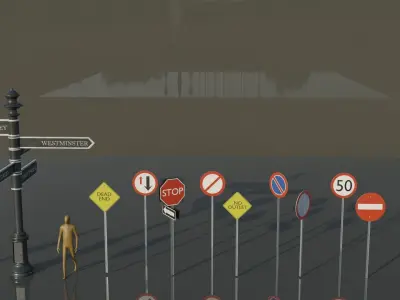 Traffic and street signs - Plate 3D model