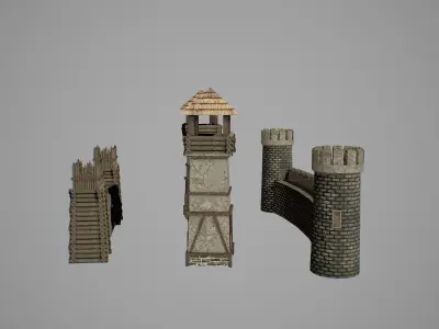 Walls castle Low-poly 3D model