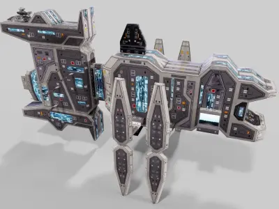 Sci-fi space outpost Low-poly 3D model