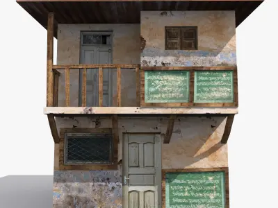 Slum m old house with balcony Low-poly 3D model