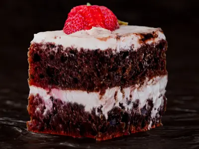 Chocolate Whipped Cream Cake with Strawberries 3D model