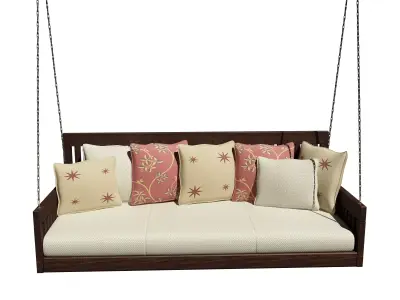 Swing wooden bed with pillows Free 3D model