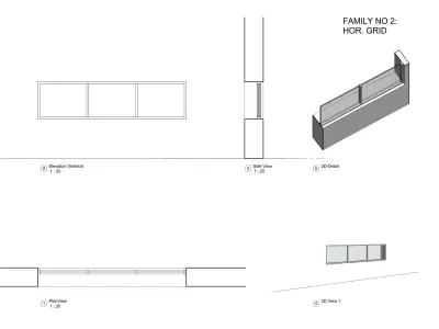 revit parametric picture fixed window families with grid 3D model