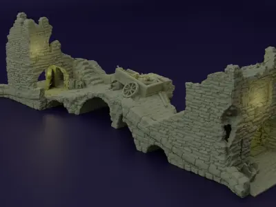 Abandoned Old Bridge Tabletop Terrain 28 MM 3D print model