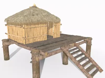 Bamboo beach hut Low-poly 3D model