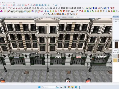 neoclassical building facade with landscape 3D model