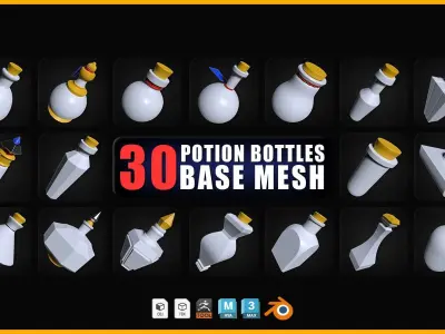 30 Potion Bottles Base Mesh Low-poly 3D model