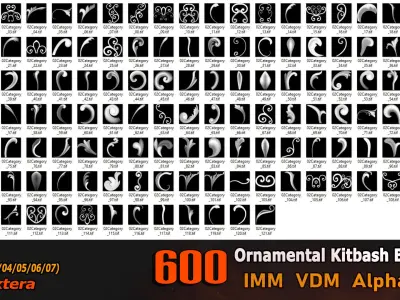 600 Ornamental Kitbash BRUSHES IMM VDM Brush MEGA Pack Low-poly 3D model