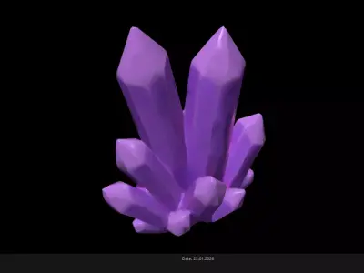 Low Poly Stylized Magical Purple Crystal Cluster Low-poly 3D model