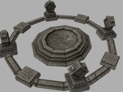 temple 2 stone circle with stones Low-poly 3D model