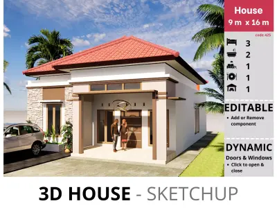 House 9x16m code 425 - Sketchup 3D model