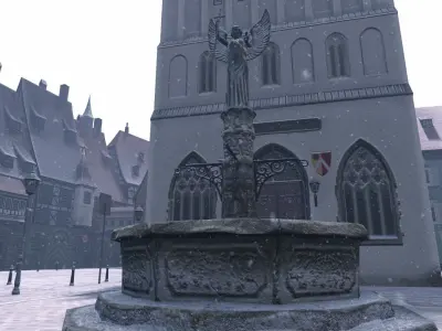 Old Town Square Winter Low-poly 3D model