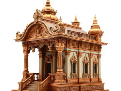 Architectural Temple Copper Accents Model Pack Low-poly 3D model