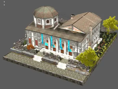 Realistic Western style architecture courtyard houses Low-poly 3D model