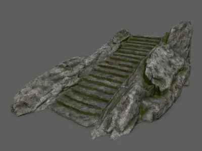 Ladder set of stairs on rock Low-poly 3D model