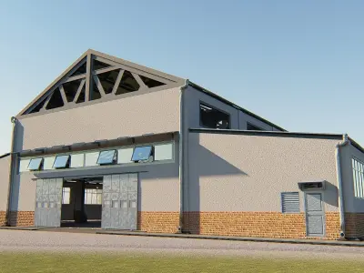 Warehouse industrial building with roof 3D model