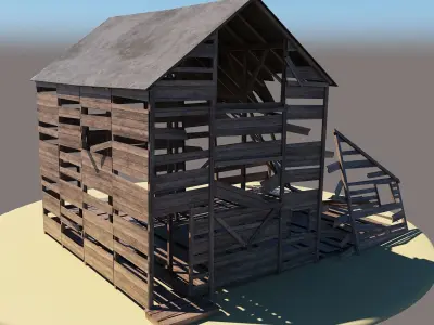Barn2 wooden barn Low-poly 3D model