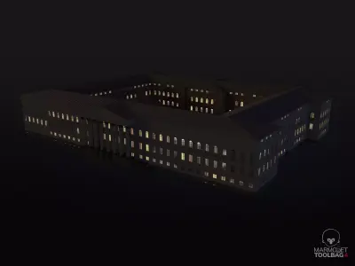 University building Day and Night Low-poly 3D model