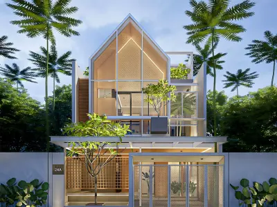 3D Model of Japandi Minimalist Modern 2 Story House Architecture 3D model