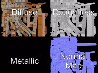 Medieval Stone Wall model pack Low-poly 3D model buy