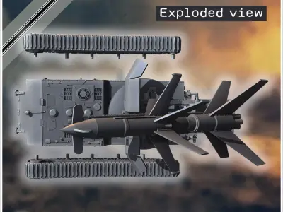 E-100 mit Raketenwerfer R-1 Rakete rear version Entwicklung rock 3D print model