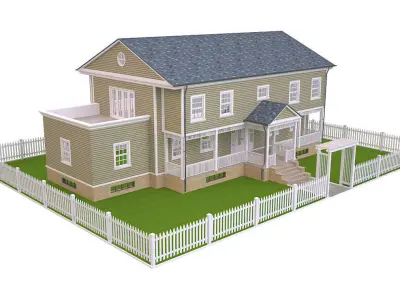 House 6 with picket fence Low-poly 3D model