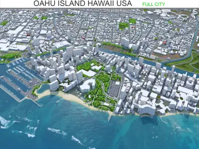 Oahu Island Hawaii USA Low-poly 3D model