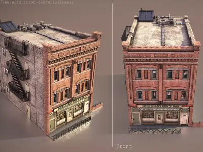 Brick Bar Building Low-poly 3D model
