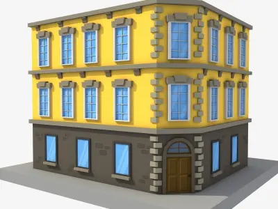 cartoon building 2 low poly Low-poly 3D model