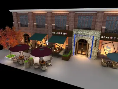 jiuba exterior of restaurant at night 3D model