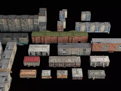 dilapidated apartment building series Low-poly 3D model