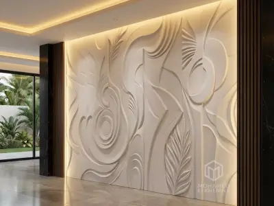 Modern Abstract Relief Panel Wall Decor Set STL Mural CNC 335 3D model