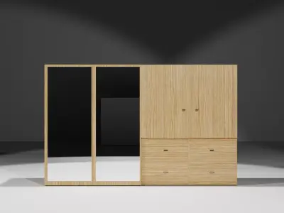 Wardrobe with two doors and mirror 3D model