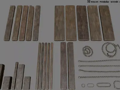 woods and rope Low-poly 3D model