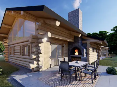 log house log garage log SPA 3D model