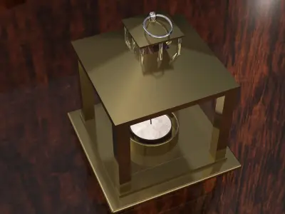 candlesticks gold lantern on wooden table 3D model