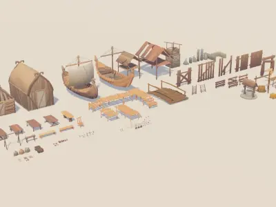 Vikings Village Pack Low-poly 3D model