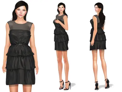 Little Black Ruffle Layer Dress Low-poly 3D model