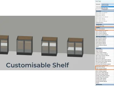 PARAMETRIC REVIT FAMILY Sink Base Cabinet Shelf 2 Doors Handles 3D model