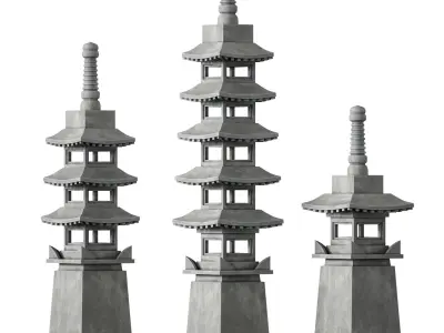 Stone Pagoda Japanese Garden Lantern Tower 3D model