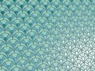 Modern Art Deco Monochromatic Mint Fan Mosaic Tiles PBR  Texture