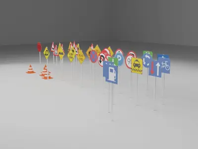 3D traffic signs and cone 3D model