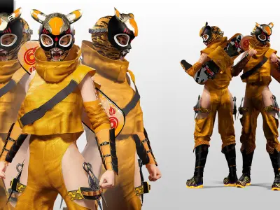 Tora Blaze Ninja Futuristic Tiger Mask Assassin Game Ready Low-poly 3D model