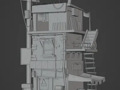 Stylised hand painted Building Low-poly 3D model