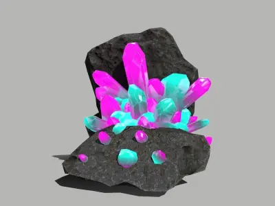 Crystal Set rock with crystals Low-poly 3D model
