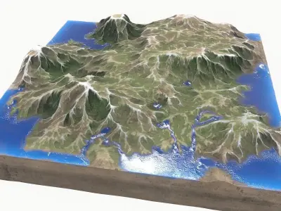 Landscape mountain and lake Low-poly 3D model