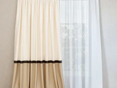 Curtains with puffs and tulle 3D model