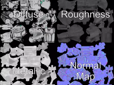 Futuristic Robot Model Pack with Articulated Joints and Glowi... Low-poly 3D model