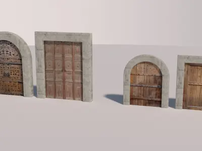 Old Ancient Wood and Steel Iron Doors 3D model