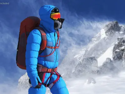  Fully Equipped High Altitude Climber Blue Rigged 